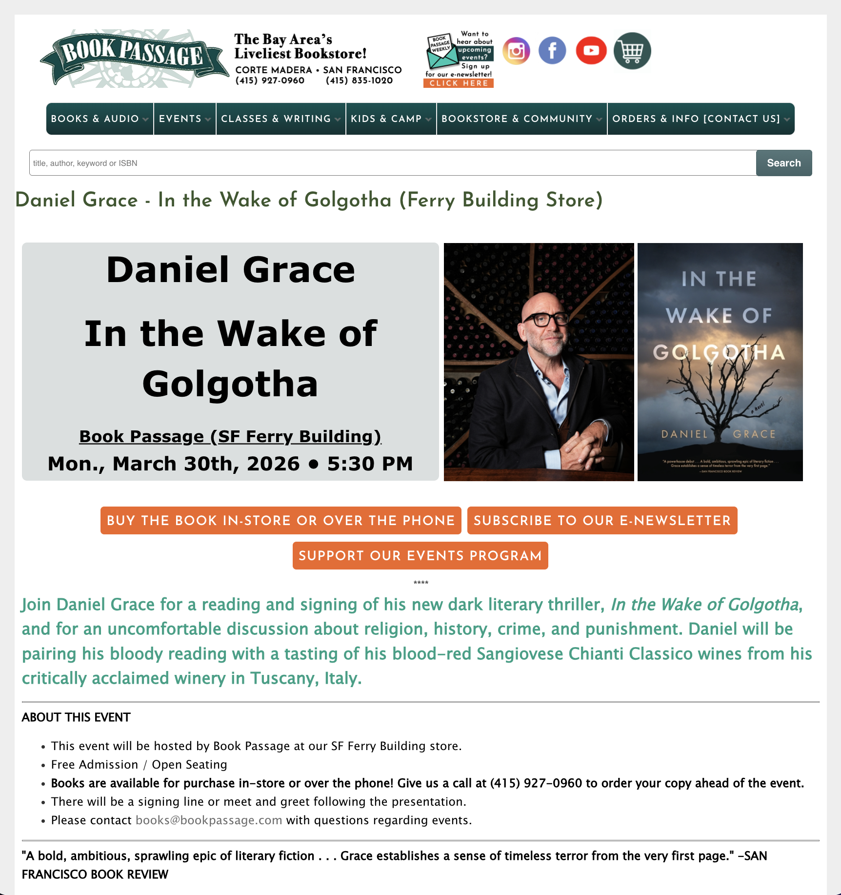 Book Passage event page — Daniel Grace, SF Ferry Building, March 30, 2026