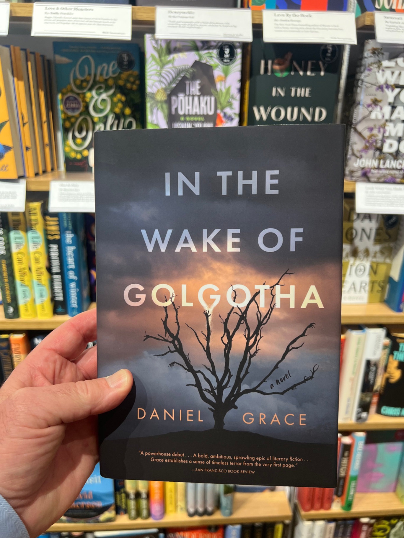 Close-up of In the Wake of Golgotha in bookstore display